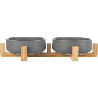 Trixie Voerbak Drinkbak Set Keramiek Grijs / Hout