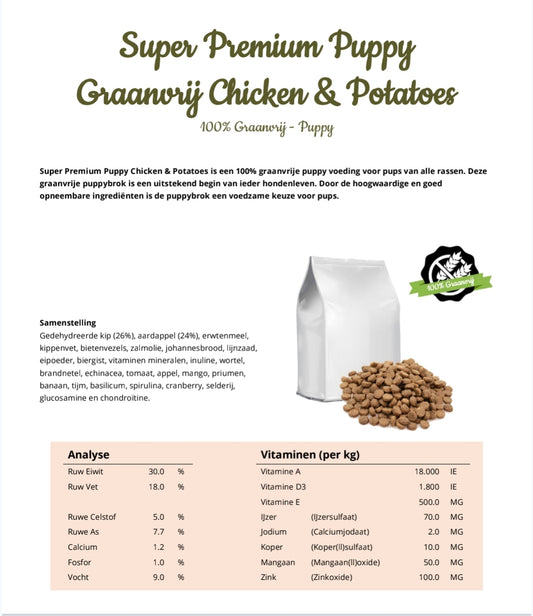 Super Premium Puppy Graanvrij Kip & Aardappel